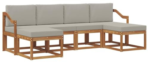 vidaXL Outdoor-Sofagarnitur mit Kissen 6 pcs Natürlich und Hellgrau, Moderne Outdoor-Sofa Set, langlebige Gartenmöbel, stylische Pool Lounge, vielseitige Sitzmöbel