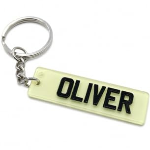 fiora Personalised Number Plate Keyring | Custom Car Registration Keychain | Name or Registration Plate Gift Glow In Dark