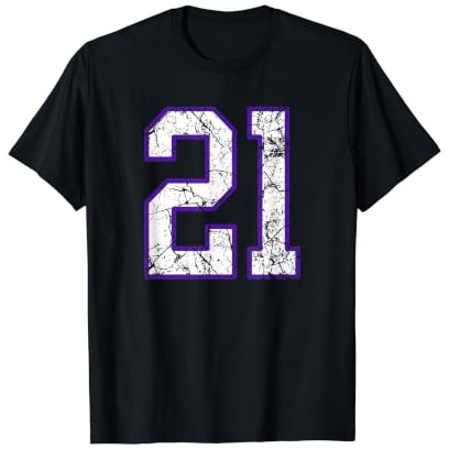 Weiß und Lila Nummer 21 Trikot Spieleruniform #21 Preisgünstiges Grafik-T-Shirt