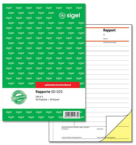 SIGEL SD025 Rapport A5, 2x40 Blatt, selbstdurchschreibend, 1 Stück, aus nachhaltigem Papier