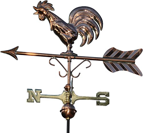 Linneborn 3D Wetterfahne krähender Wetterhahn aus Kupfer inkl. Befestigung. Windrichtungsanzeiger, Windspiel