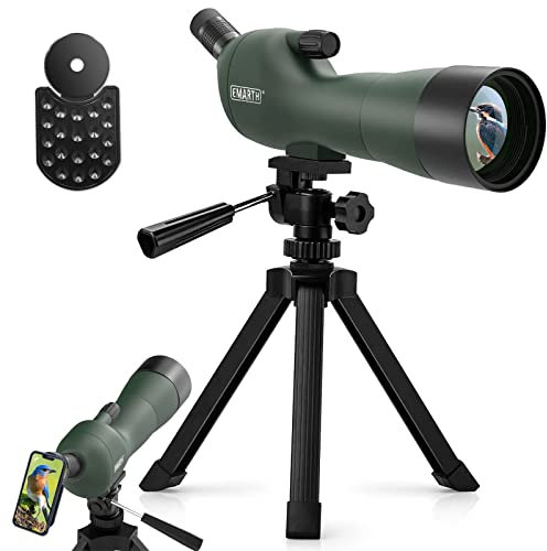 Emarth 20-60x60 45 Angled Spotting Scope for Target Shooting, w/14 Tripod/Phone Adapter/Carry Bag, 1.37lb, Waterproof Fogproof BAK4 Prism HD Spotting Scopes for Hunting Birding as Gift Bulk/Wholesale