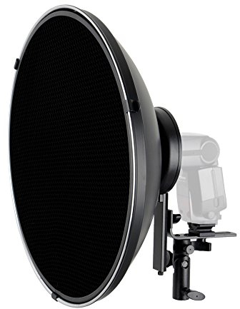 ayex Beauty Dish Lichtformer 42cm Silber mit Systemblitz-Halter L-Form Inkl. Wabenvorsatz & Diffusor