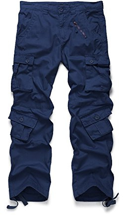 OCHENTA Pantalon cargo décontracté en coton lavé Pour homme - Bleu - 40 FR/taille 103 cm