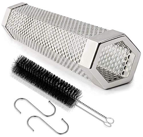 Tube de fumoir à pellets Hothuimin en acier inoxydable perforé Générateur de fumée pour barbecue pour ajouter de la saveur de fumée aux aliments grillés 30,5 cm Hexagon