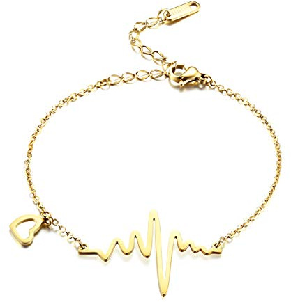 ELBLUVF Edelstahl 18k Rose Gold überzogen EKG Herzschlag Liebe Cardiogramm Einstellbare Armband Schmuck für Frauen