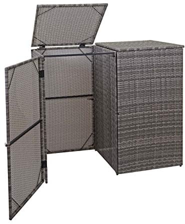 Cache-Poubelle pour 2 poubelles HWC-E25, Box pour poubelles, revêtement, polyrotin 2x120l - Gris