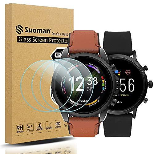 Suoman 3-Pack for Fossil Gen 5 Carlyle HR and Fossil Gen 6 Men Women Screen Protector Tempered Glass Smartwatch [2.5D 9H Hardness] [Anti-Scratch]