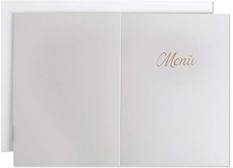 Betterpress® Menükarten mit Prägung rosegold, 10 Stück, offen im Format DIN A4, geklappt im Format DIN A5, für Hochzeiten und andere Feste (Script, Papier)