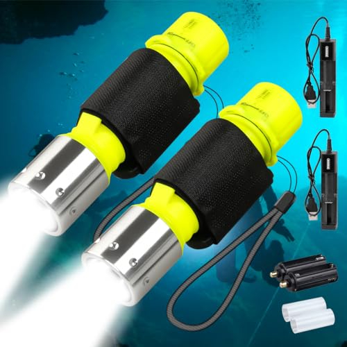 NAKCNM Rechargeable Diving Flashlight Scuba Dive Light Super Bright, Underwater Flashlights IPX8 Waterproof 3 Modes Dive Torch for Outdoor Diving Emergency(2 Pack)