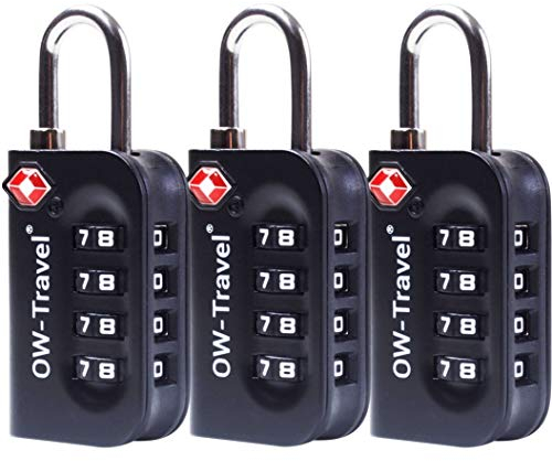 OW-Travel Zahlenschloss 4 Stellig Kofferschloss Vorhängeschloss Gepäckschloss Sicherheitsschloss Diebstahl Sicheres Lock TSA USA Schloss Zahlencode für Reisekoffer Spind Rucksack Luggage:3 Schwarz