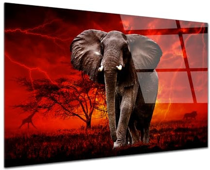 DECLINA Tableau plexis, décoration murale plexi, tableau verre acrylique, Tableau plexi éléphant sauvage SOUS LE TONNERRE, 120x80 cm