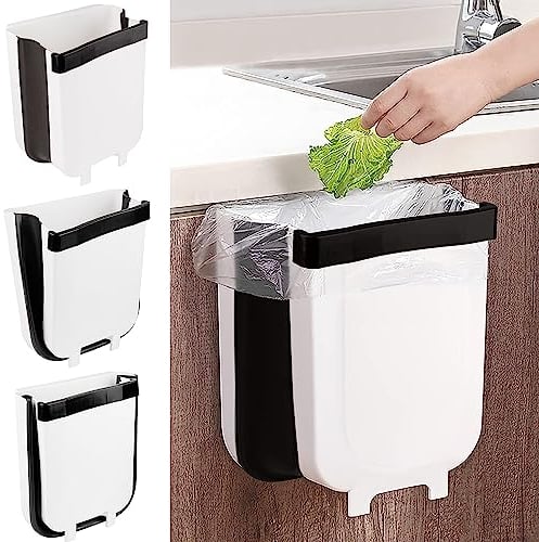 WDEC Pattumiera Cucina Pieghevole, Pattumiera da Appendere, 9L Protezione Ambientale Pattumiera Cestino Bagno da Portatile da Cucina, per Cucina, Auto, Bagno, Ufficio e Camera da Letto (Bianca)
