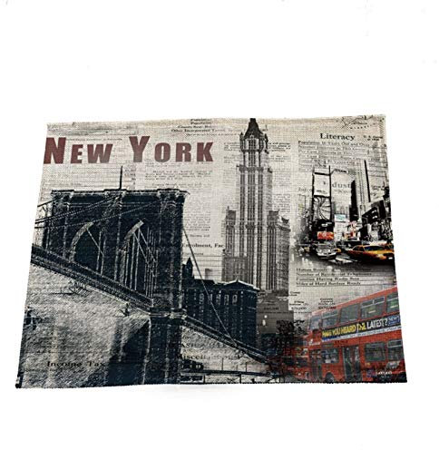 Daesar Tischset Abwaschbar 2er Set 45X32CM, New York Sehenswürdigkeiten Platzset rutschfest Platzdeckchen Leinen