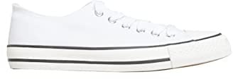 Yours - Canvas Everyday Low Top Round Toe Lace Up Lightweight Rubber Sole Trainers in Wide E Fit - Women's Unisex White 6E