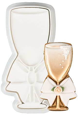 Flycalf Wedding Cookie Cutter with Plunger Stamps Handle Champagne Glass Bridal Shower Holiday PLA Cake Baking Cutter Molds Gifts for Kids Decorative 3.5 Kitchen Cake Supplies