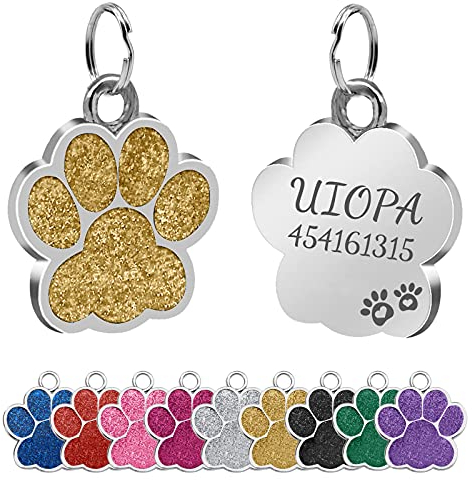 Uiopa 2 Stücke Hundemarke mit Gravur, Hundemarke Personalisiert Pfote Adressanhänger Hund Dog Tag mit Gravur, Katze Anhänger mit Eingraviertem Namen und Telefonnummer für Hunde und Katzen (Golden)