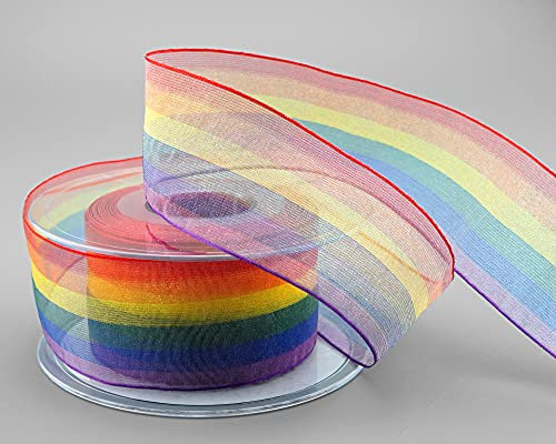 25 m x 40 mm Dekoband Chiffon Rainbow Regenbogen LGBTQ mit 6 Farben Schleifeband gestreigt Geschenkband Liebe Frieden Stolz Toleranz Symbol Flagge Deko Band doppelseitig zum dekorieren nähen verpacken