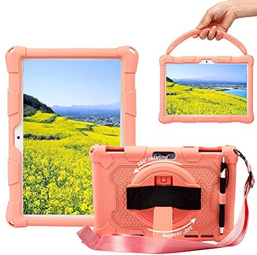 Sfulatdc Funda de silicona con correa giratoria de 360 grados, correa de hombro, asa compatible con Victbing 10, BENEVE 10.1, Dragon Touch Bloc de notas K10/Max10 rosa