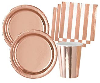 Isola Party Kit festa di compleanno tinta unita color Rose Gold eco-friendly (16 piatti, 16 bicchieri, 16 tovaglioli)