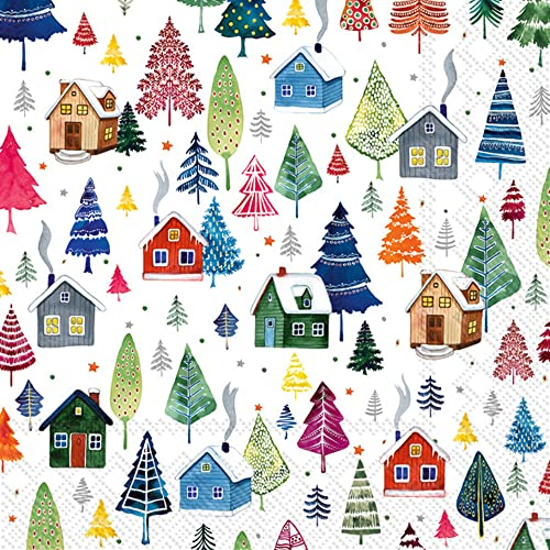 IHR Ideal Home Range - Papierservietten WINTER VILLAGE 20 St. Lunch-Servietten 33 cm x 33 cm