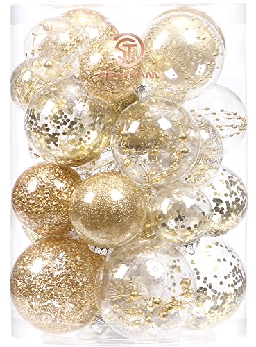 Sea Team Set di palline di Natale in plastica trasparente, infrangibile, multidimensione, palline di Natale decorative con decorazioni delicate ripiene (25 pezzi, oro)