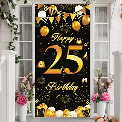 25. Geburtstag Dekoration Banner, Schwarz Gold 25 Geburtstag Tür Banner für Mann Frau, 25 Jahr Geburtstag Hintergrund Extra Große Poster Schild für 25 Geburtstagsdeko Tisch Wand Deko, 72.8 × 35.4 Zoll