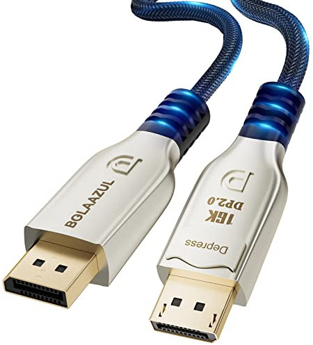 BolAAzuL Cable DisplayPort 2.0 de 8K, 0,5 m, 16K 60Hz 8K 120Hz 4K 240Hz 165Hz 144Hz GSync/FreeSync- UHBR20 Displayport to Display Port Cable trenzado para PC TV