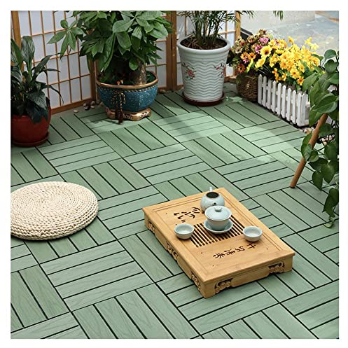 Piastrelle in Legno Pavimenti Giuntati in Plastica di Legno Verde, Piastrelle per Terrazze con Balcone Ad Incastro Fai-da-Te, Impermeabile per Tutte Le Stagioni E Antiscivolo, Facile da Posare