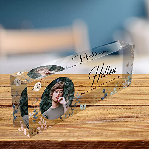 Fanery Sue Personalisierte Acryl Namensschild Schreibtisch, mit Bild/Name & Funktionstitel, individuell gestaltet, Bürodeko für Männer & Frauen, Maße: 20,32 x 6,4 x 3,05 cm(Bild&Text-Stil 6）