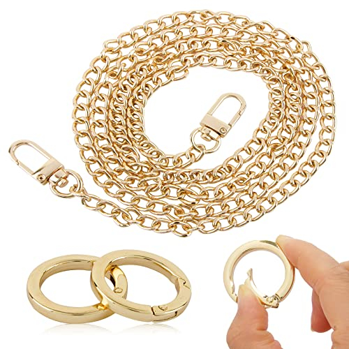 BETESSIN Handtasche Kette Metall Gold 100cm Trageriemen mit 2Pcs Karabinerring O-Ring Taschen Ketten Schultergurt Geldbörse Schulterriemen Kettenriemen DIY Tascheherstellung Handwerk