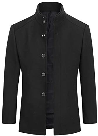 Sliktaa Mens Wool Coat Thick Trench Coat Stand Collar Warm Jacket Coats Winter Overcoat(1*Jacket+1*Gilet),Black,M