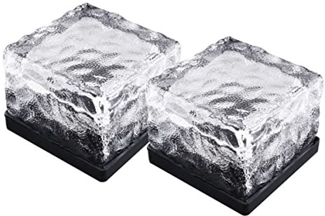 Uonlytech 2 Stücke Hof Für Gefrostete Eingebettete Terrassenleuchten Weg Landschaft Rasenweiße Solarrasenplatte Glasbausteine Teichfertiger Weißer Hof Led-Licht Eislampe Mit