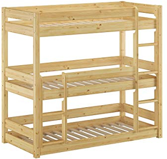 Erst-Holz®Dreier-Stockbett für DREI Erwachsene Personen 80x200 Kiefer massiv Natur Zubehör wählbar V-60.03-08Rollrost inkl.