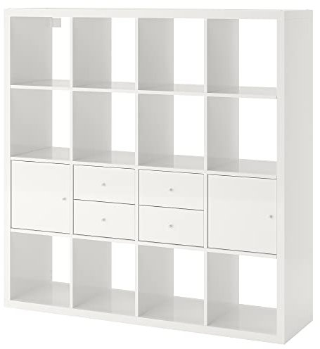 IKEA KALLAX Regal mit 4 Einsätzen, 147x147 cm, Hochglanz/Weiß
