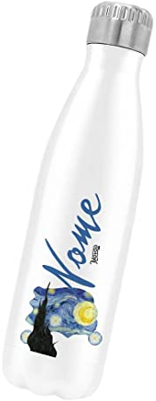 Movoo Design Bottiglia Termica Acciaio Inox 500ml - Mantiene Freddo 24 Ore & Caldo 12 Ore - Personalizzata con nome - Notte Stellata Van Gogh