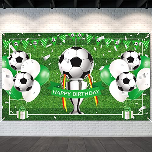 Fußball Happy Birthday Dekorationen Banner Fußball Geburtstag Party Supplies Hintergrund Gedruckt mit Fußball Ballons für Jungen Kinder Teens Sport Thema Geburtstag Party Supplies