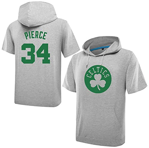 Short Sleeve Vests Men Casual Basketball Clothing No.34 Jersey Men Sports NBA Half Sleeve Grey Casual Basketball Hooded Short Sleeve,L