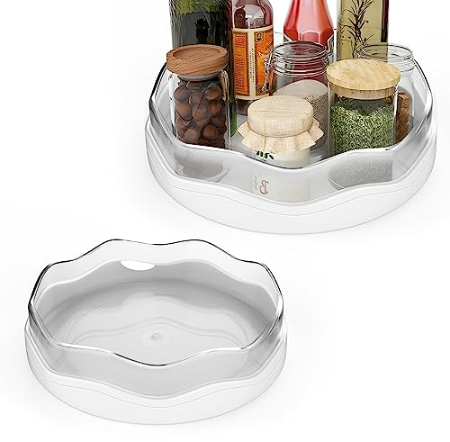 Tyywjw 2 Pcs Plateau Tournant à Épices Rotatif, 360 °Étagère à épices Rotative, Plateau Tournant Placard Cuisine, Porte-épices Rotatif pour Condiments, Épices, Bouteilles D'huile, Ingrédients