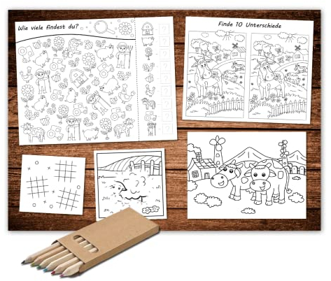 Primus Print - Papiertischsets Platzsets Tischsets zum ausmalen 50 Stück - Kinder Beschäftigung - Restaurant - Küche - Hotel - Verschiedene Motive - A3 (Bauernhof + Stifte, 50)