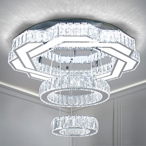 FRIXCHUR 22,4 Moderne Kristall-Kronleuchter, LED-Kronleuchterlampe, runder Ring, Unterputz-Deckenleuchte für Wohnzimmer, Schlafzimmer, Esszimmer (Kaltes Weiß)