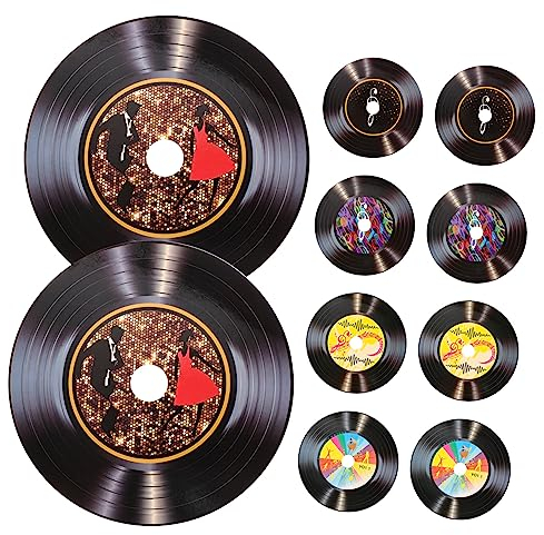 10 Stück Alte Schallplatten-Dekoration Papier-Schallplatten 80Er-Jahre Partygeschenke Vintage-Schallplatten Figuren Leere Flaggen Geschenke Für Erwachsene Retro-Tapete