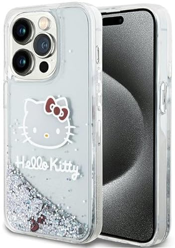 Hello Kitty HKHCP14LLIKHET Case for iPhone 14 Pro 6.1 Inch Silver Hard Case Liquid Glitter Charms Kitty Head