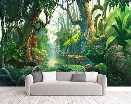 Fototapete 3D Effekt Tapete Urwald 3D Tapeten Wandbilder Wohnzimmer Schlafzimmer Kinderzimmer Dekoration Wanddeko