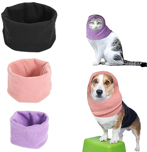 3pcs Cache-Oreilles pour Chien Chats, Taille S/M/L Cache Cou pour Chiens Chats, Insonorisé Couvre Oreilles Bandeau Oreille pour Chien Protection pour Chiens Contre Les Bruits (3 Couleurs)