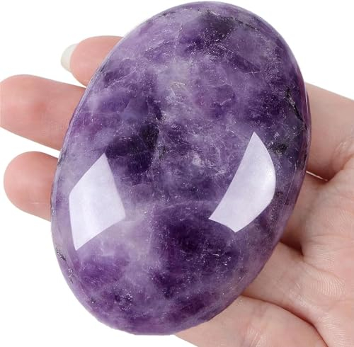 QINJIEJIE Groß Amethyst Edelsteine 2.4 Ovale Kristalle Natürliche Steine Sorgensteine Handschmeichler Stein Kristall Spirituelle Geschenke Reiki Meditation Deko 1PC