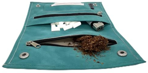 Ciggy Jumper Borsa porta tabacco in pelle usata, scomparto per tabacco, tasca girevole con scomparto per filtri, turchese singolo