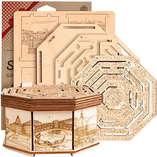 ESC WELT Secret Maze Box 3D Puzzle Spiel aus Holz - Kreative Geschenkbox für Geld, Gutscheine, Geschenkkarten - 3-in-1 Holzbox Spiel - Geschenkbox für Jugendliche und Erwachsene - 3D Holzpuzzle