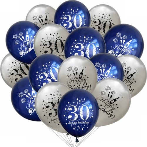 Yunchu Online 30. Geburtstag Luftballons Happy 30th Birthday Ballons Blau Silber 30. Geburtstag Dekoration 30 Jubiläum Geburtstagsparty Deko für Mädchen Jungen 30. Geburtstag Jubiläum Zubehör