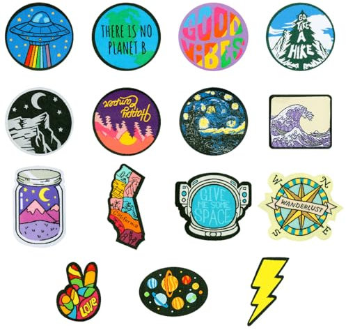 15Pcs Iron on Patches, GLADFRESIT Colorful Embroidered Applique Universe Earth Space Badges for DIY Jeans, Jacket, Clothes, Bag